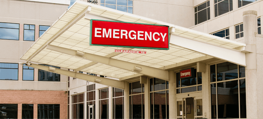 An exterior view of an emergency room entrance